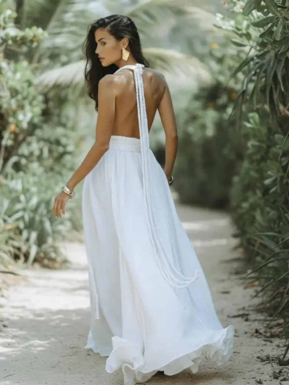 Backless Bandage Maxi Dress-Lunova Fashion