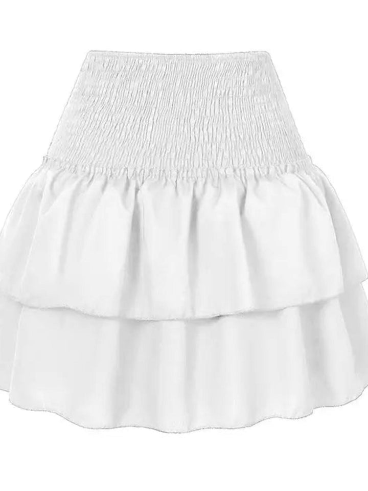 Woman wearing White Bohemian Mini Skirt with relaxed | Lunova