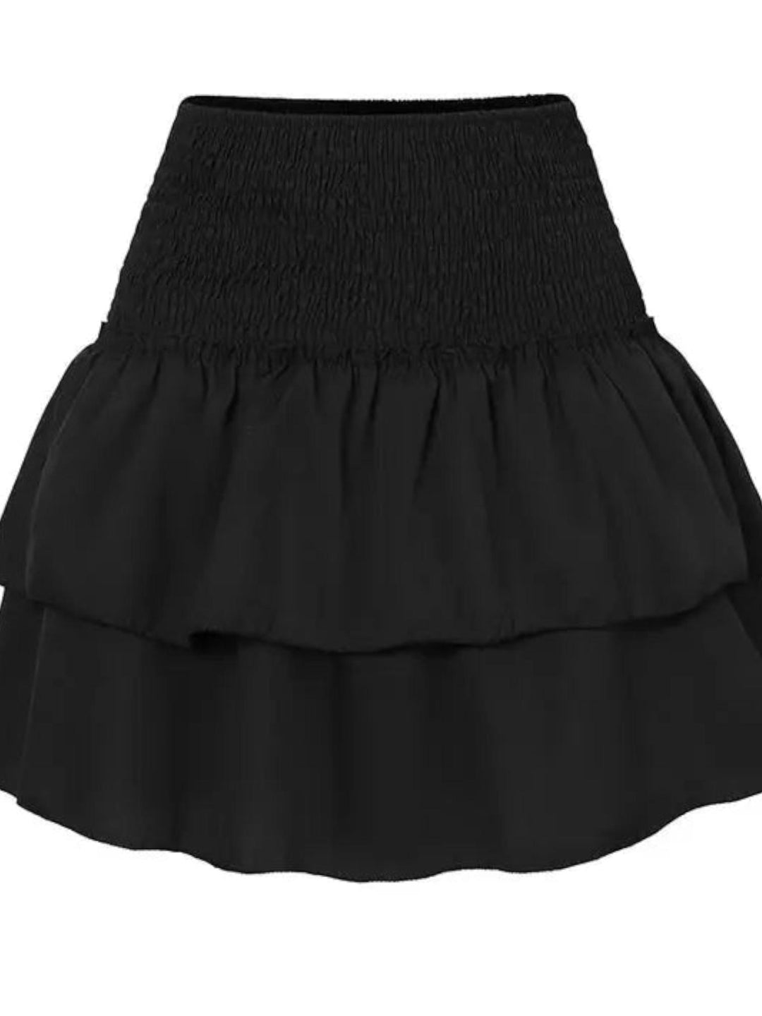 Woman wearing Black Bohemian Mini Skirt with relaxed | Lunova
