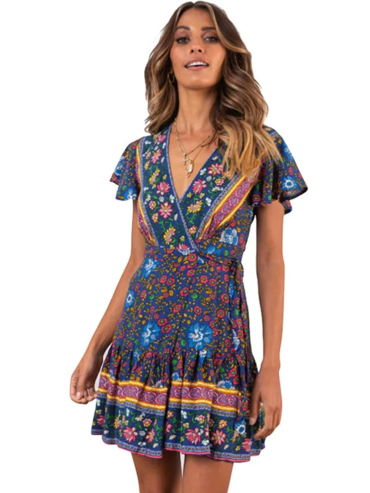 Boho Floral Mini Dress-Lunova Fashion