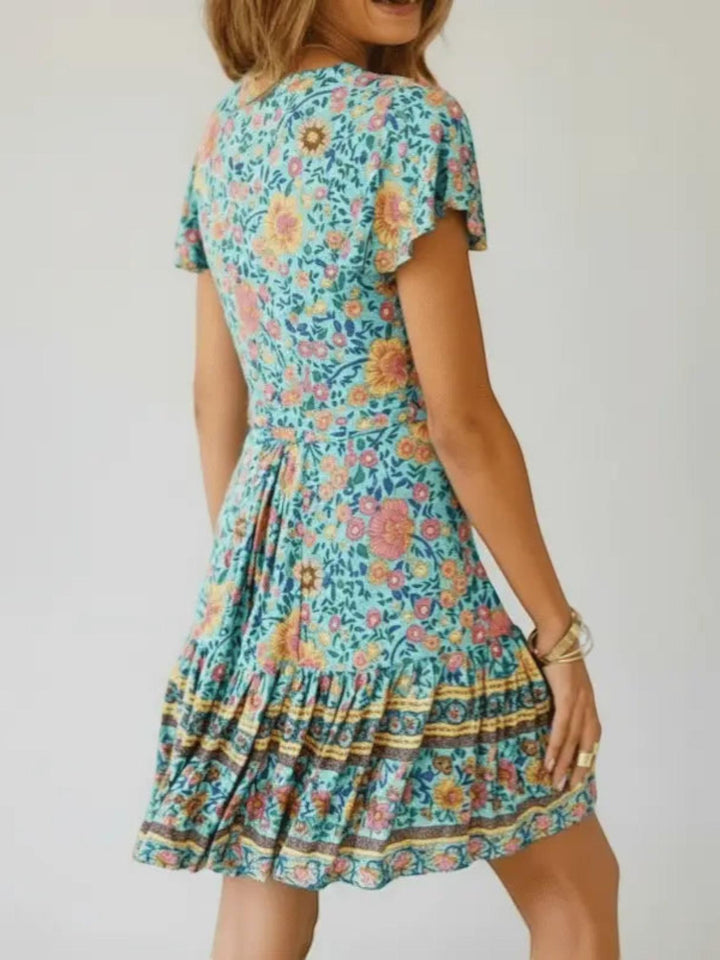 Boho Floral Mini Dress-Lunova Fashion