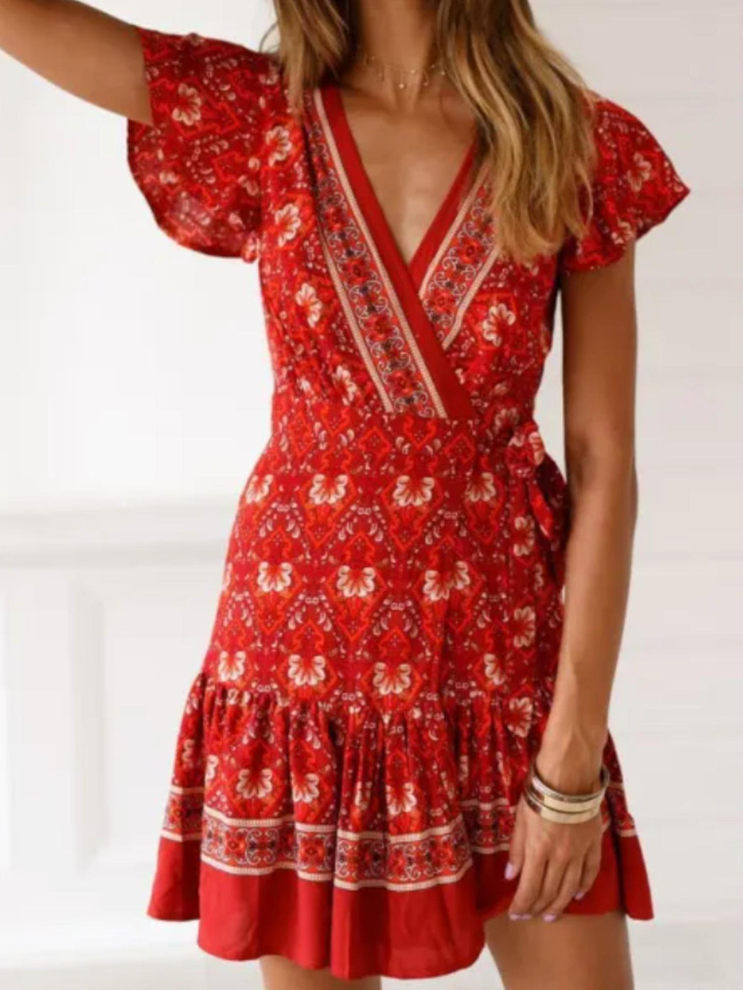 Boho Floral Mini Dress-Lunova Fashion