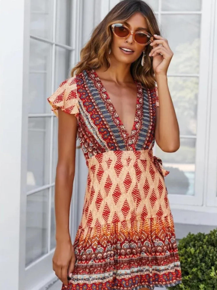 Boho Floral Mini Dress-Lunova Fashion