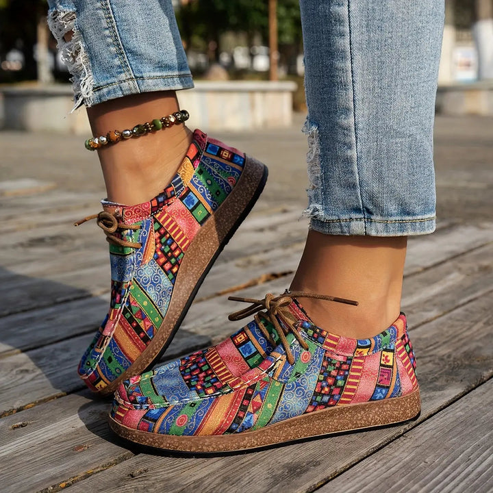 Green Boho Lace-Up Flats with lace, lace-up | Lunova