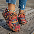 Red Boho Lace-Up Flats with lace, lace-up | Lunova