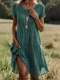 Woman wearing Green Boho Midi Dress with relaxed, flowing | Lunova
