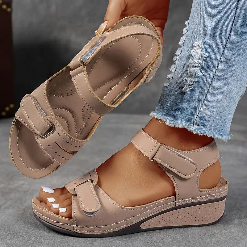 White Buckle Wedge Sandals with buckle, cushioned | Lunova