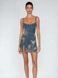 Woman wearing Butterfly Mini Dress with fitted, sleeveless | Lunova