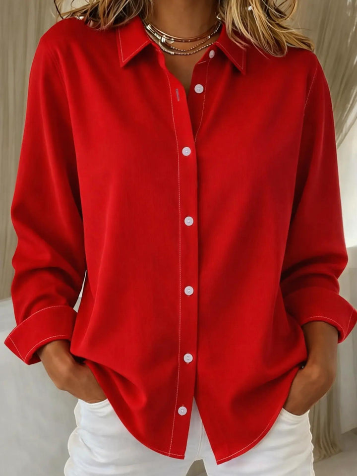 Red Casual Button-Up Shirt