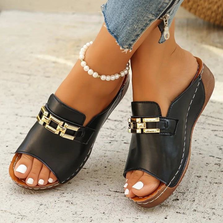 Chain Slide Sandals-Lunova Fashion