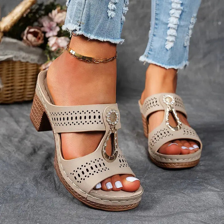 Charm Cutout Slide Sandals-Lunova Fashion