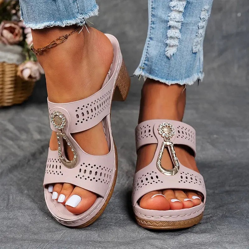 Charm Cutout Slide Sandals-Lunova Fashion