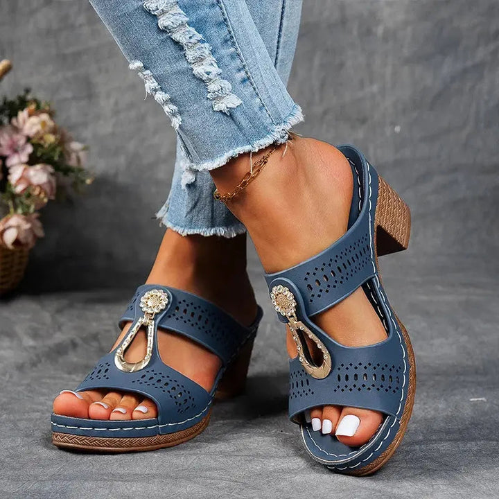 Charm Cutout Slide Sandals-Lunova Fashion