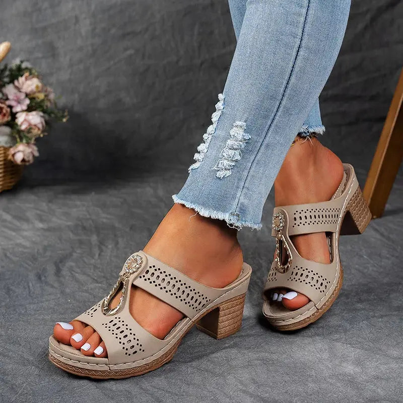 Charm Cutout Slide Sandals-Lunova Fashion