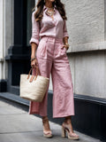 Woman wearing Pink Chic Two-Piece Set | Lunova