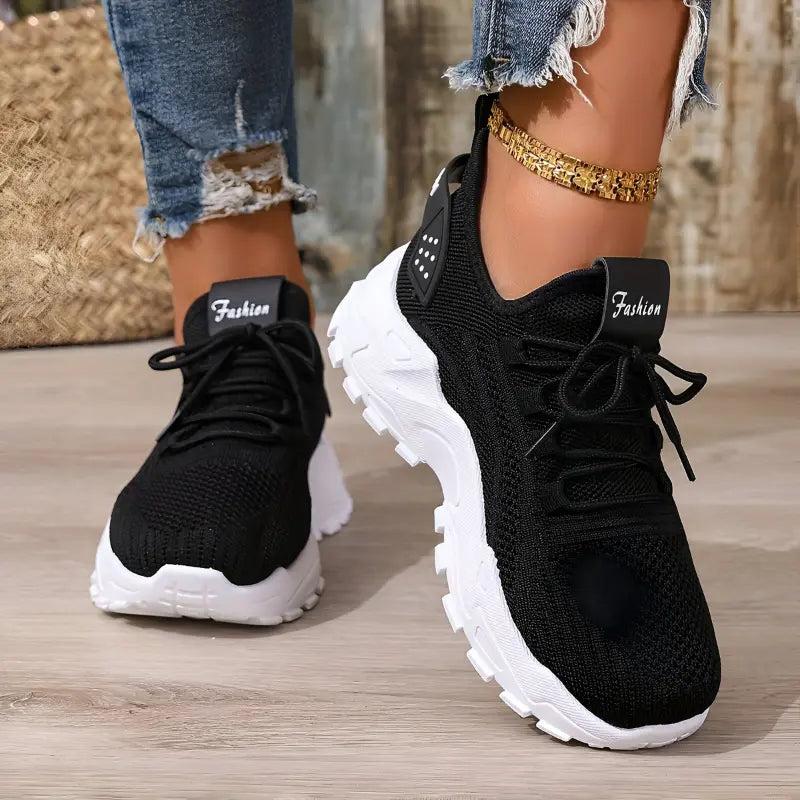 Black Chunky Mesh Trainers with cushioned | Lunova