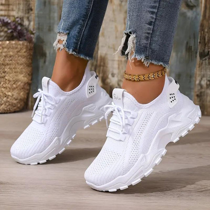 White Chunky Mesh Trainers with cushioned | Lunova