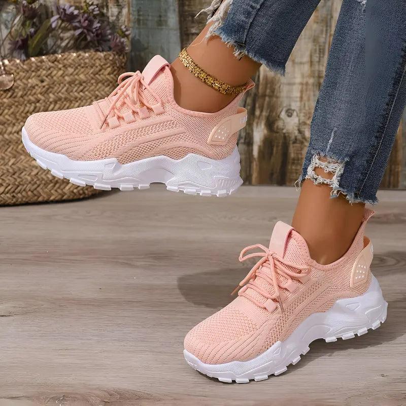 Pink Chunky Mesh Trainers with cushioned | Lunova