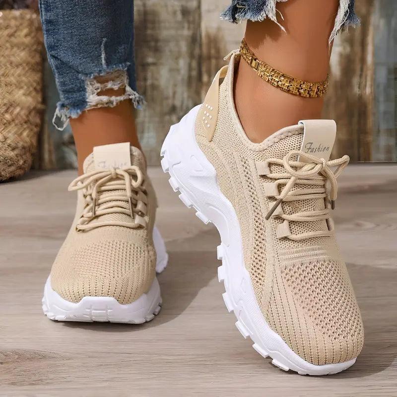Khaki Chunky Mesh Trainers with cushioned | Lunova