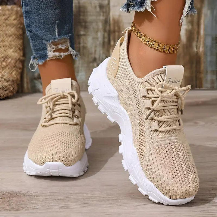 Khaki Chunky Mesh Trainers with cushioned | Lunova