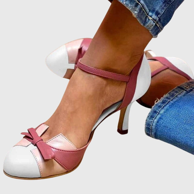 White Colorblock Bow Heels | Lunova