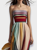 Woman wearing Colourful Maxi Dress with pleated | Lunova