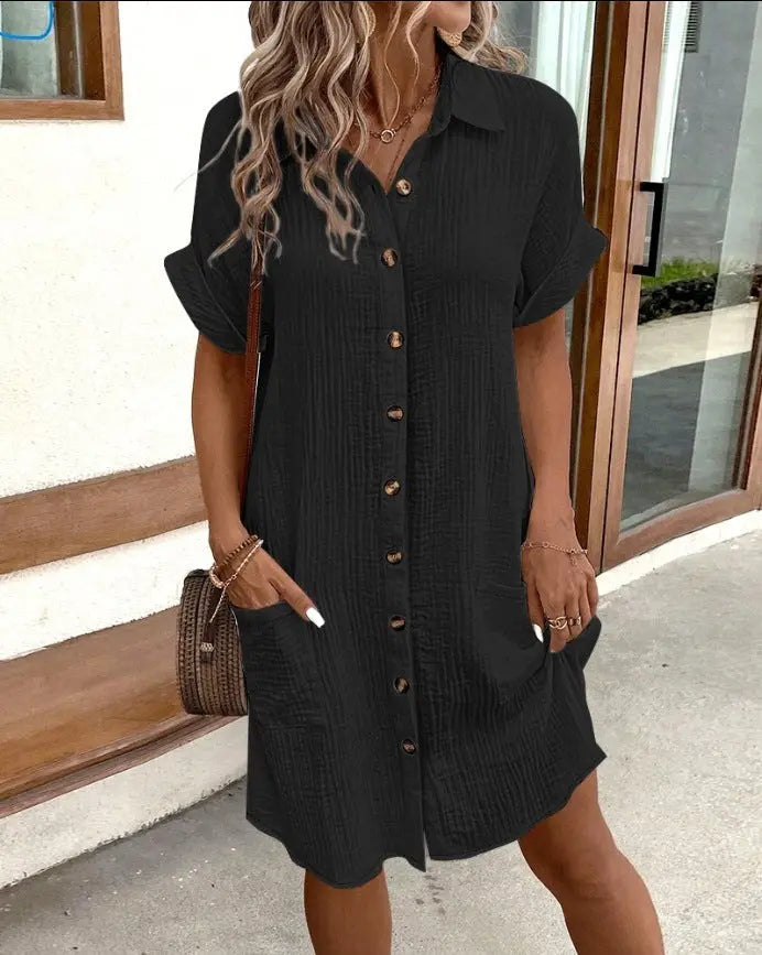 Woman wearing Black Comfort Midi Dress with relaxed, flowing | Lunova