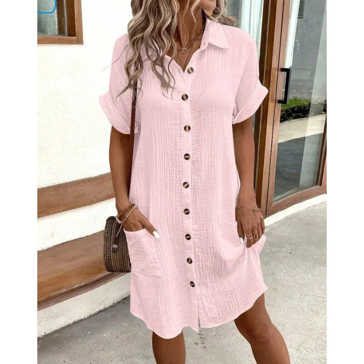 Woman wearing Light Pink Comfort Midi Dress with relaxed, flowing | Lunova
