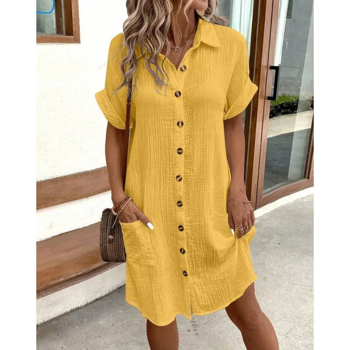 Woman wearing Yellow Comfort Midi Dress with relaxed, flowing | Lunova