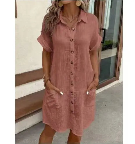Woman wearing Pink Comfort Midi Dress with relaxed, flowing | Lunova