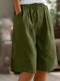 Woman wearing Army Green Comfort Shorts with drawstring, relaxed | Lunova
