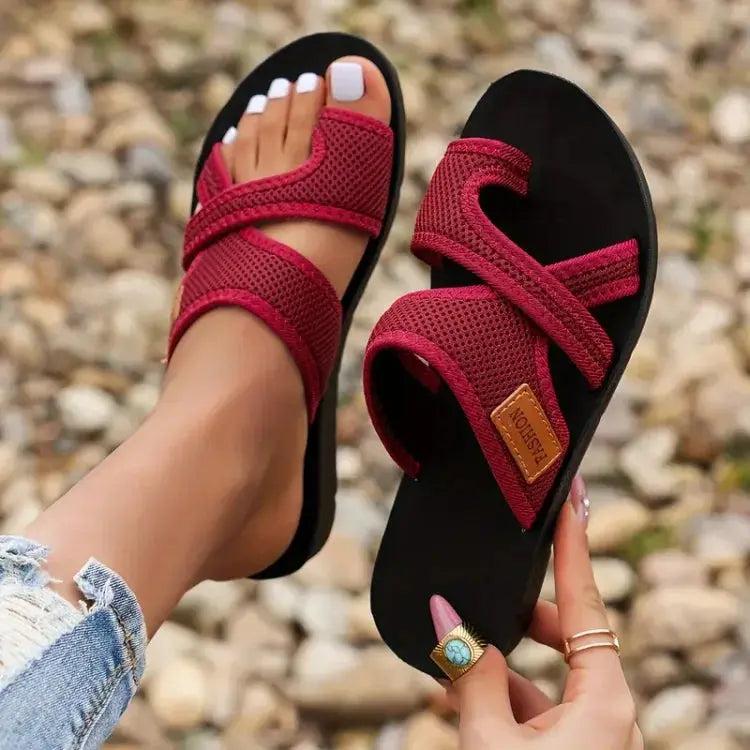 Red Crisscross Slide Sandals with cushioned | Lunova