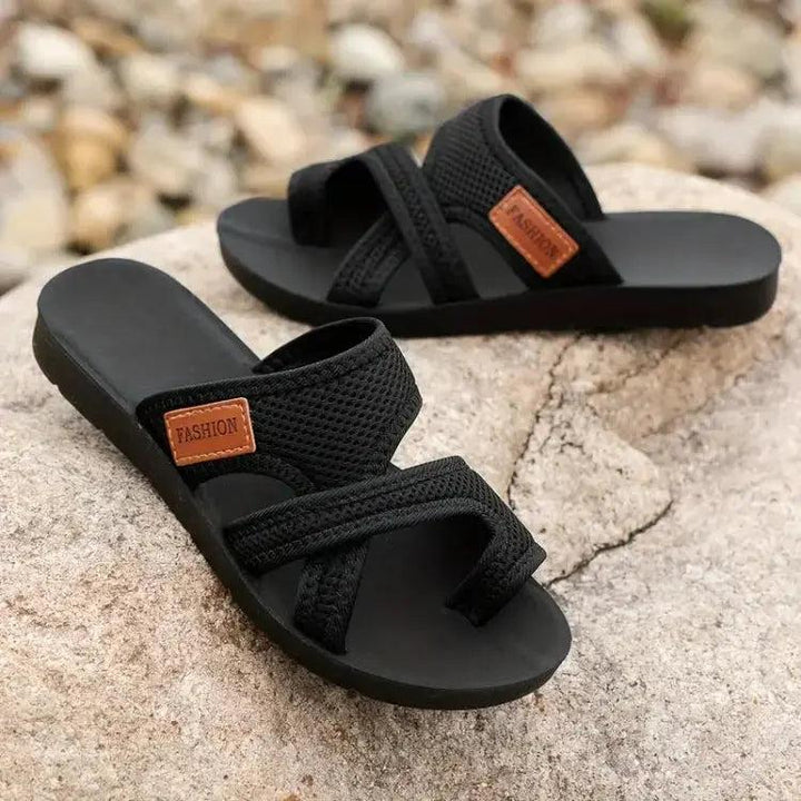 Black Crisscross Slide Sandals with cushioned | Lunova