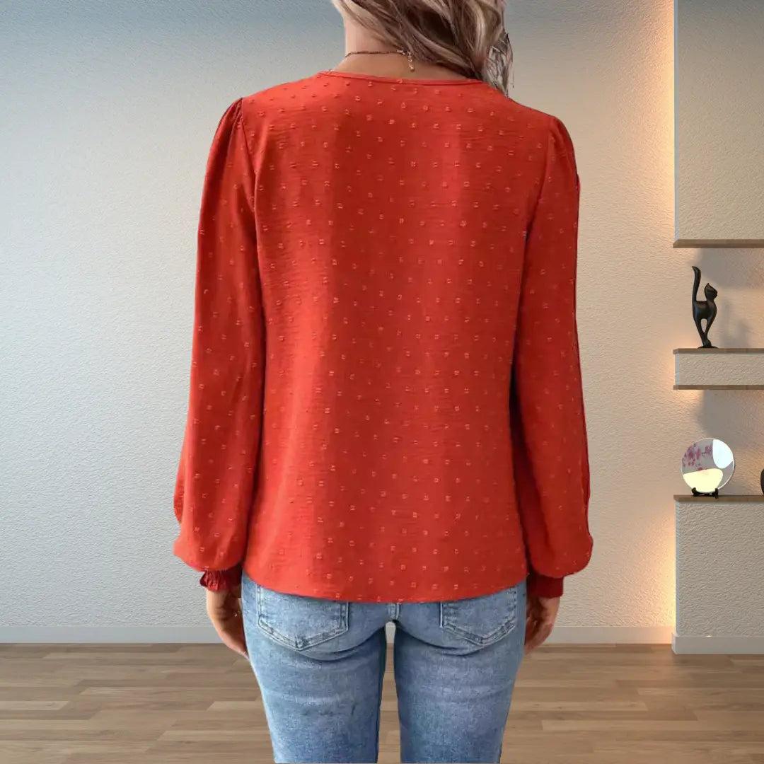 Woman wearing Crochet Lace Blouse with lace — view 2 | Lunova