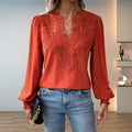 Woman wearing Red Crochet Lace Blouse with lace | Lunova