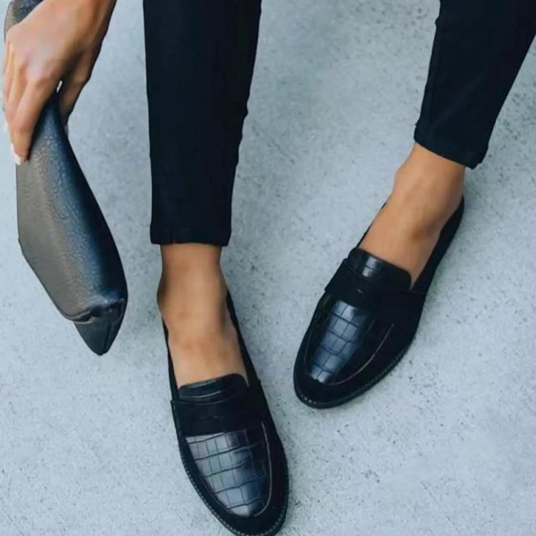 Crocodile Texture Loafers-Lunova Fashion