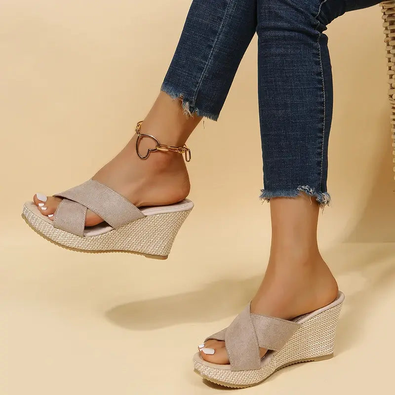 Cross Strap Wedge Sandals-Lunova Fashion