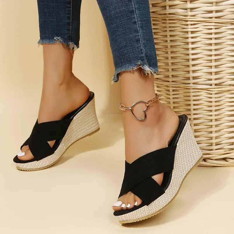 Cross Strap Wedge Sandals-Lunova Fashion