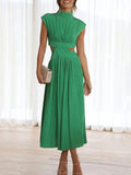 Woman wearing Cutout Midi Dress with relaxed, V-neck | Lunova