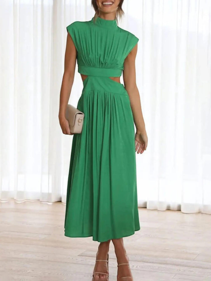 Woman wearing Cutout Midi Dress with relaxed, V-neck | Lunova