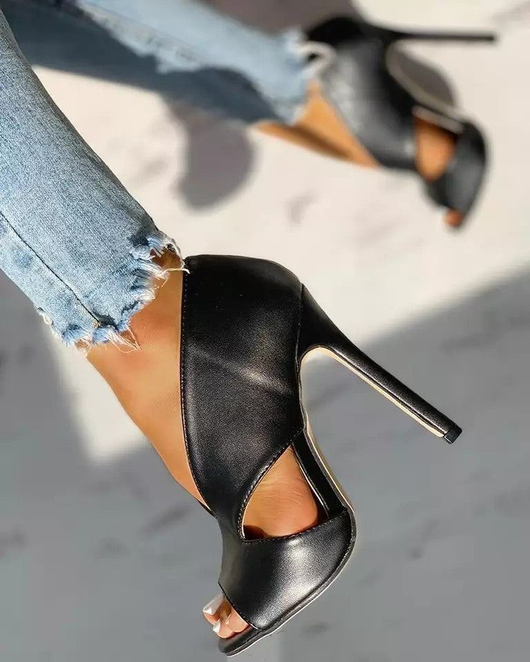 Cutout Stiletto Heels-Lunova Fashion