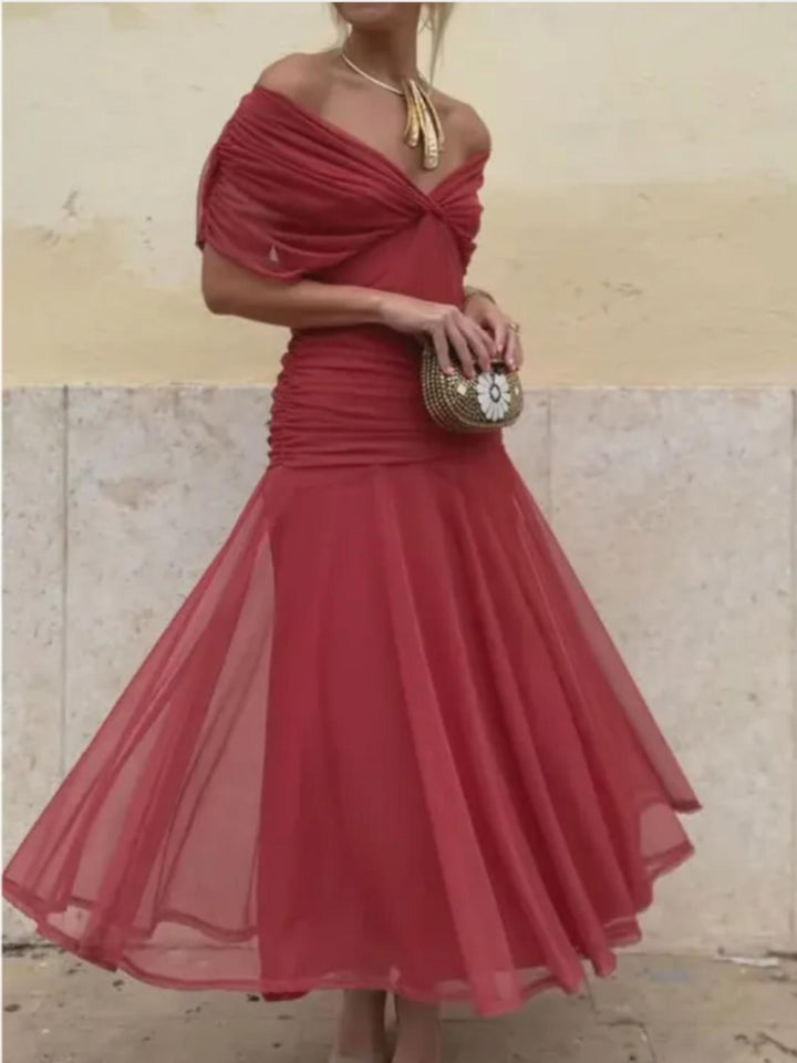 Draped Maxi Dress-Lunova Fashion