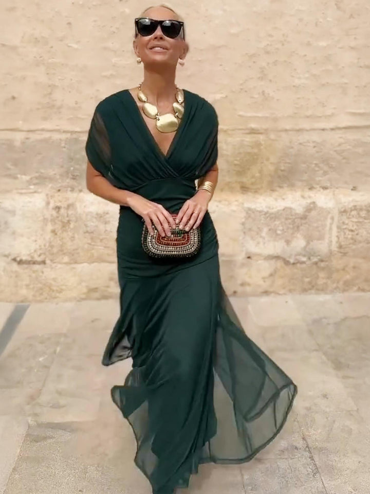Draped Maxi Dress-Lunova Fashion