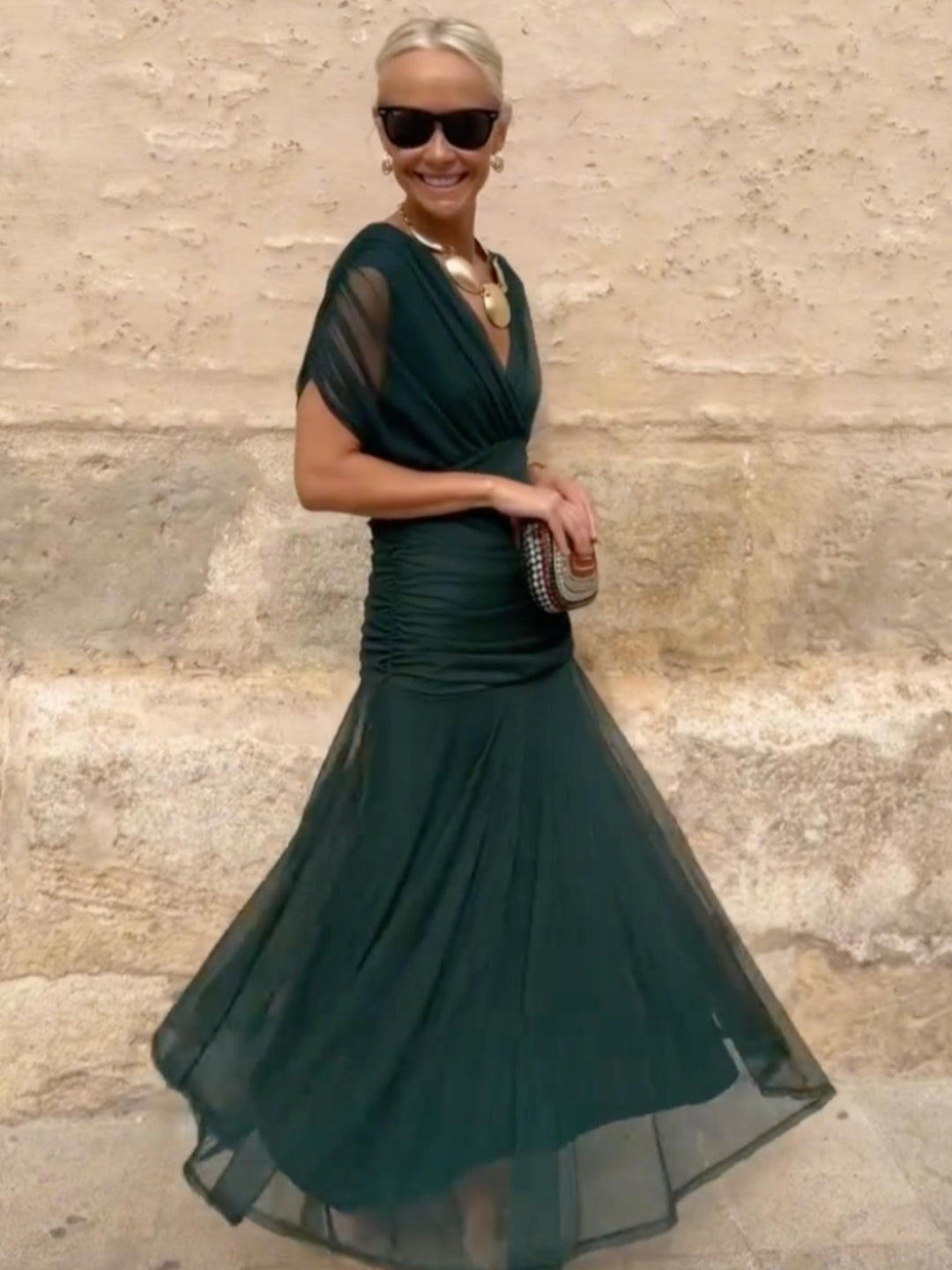 Draped Maxi Dress-Lunova Fashion