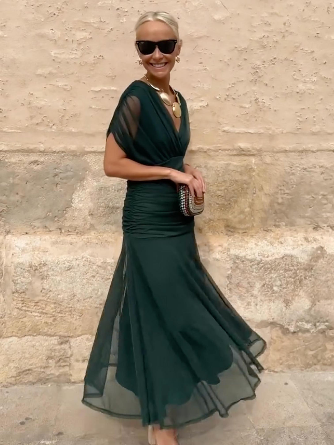 Draped Maxi Dress-Lunova Fashion