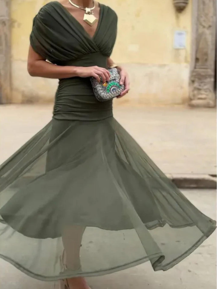 Draped Maxi Dress-Lunova Fashion