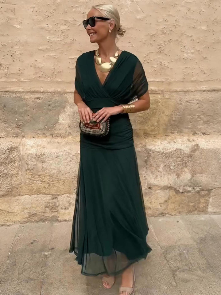 Draped Maxi Dress-Lunova Fashion