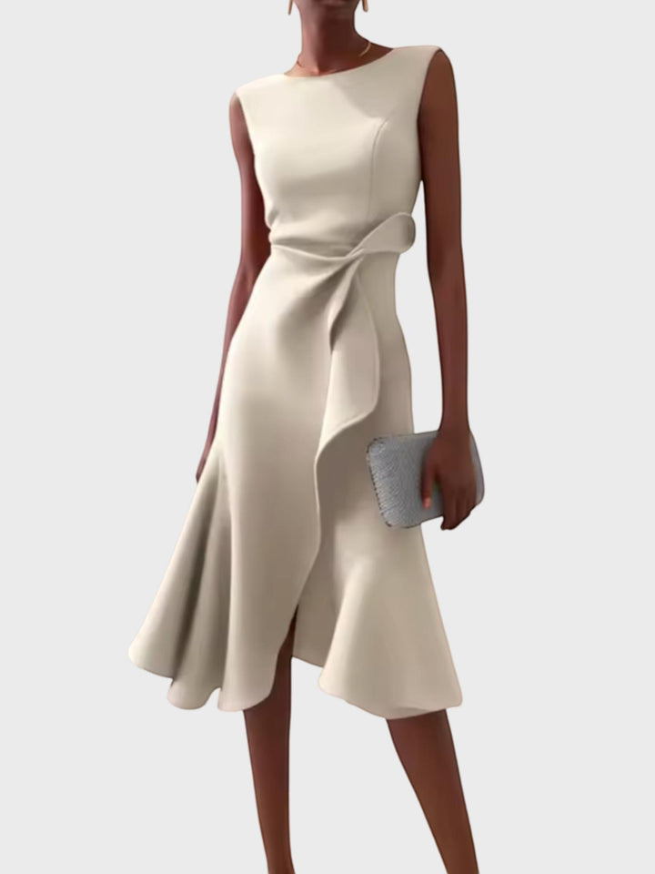 Woman wearing Khaki Draped Midi Dress | Lunova