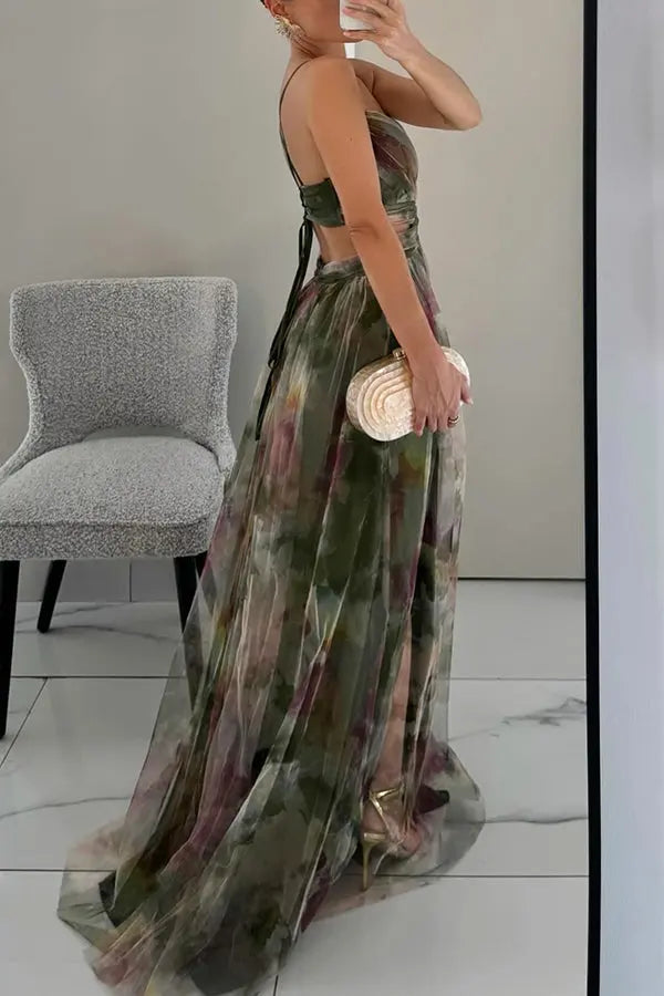Woman wearing Floral Maxi Dress with flowing — view 9 | Lunova