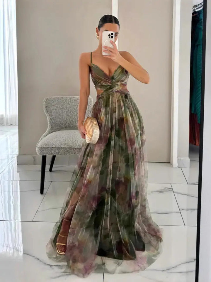Woman wearing Floral Maxi Dress with flowing — view 10 | Lunova